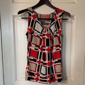 New York & Company Orange Black Cream Geometric Blouse